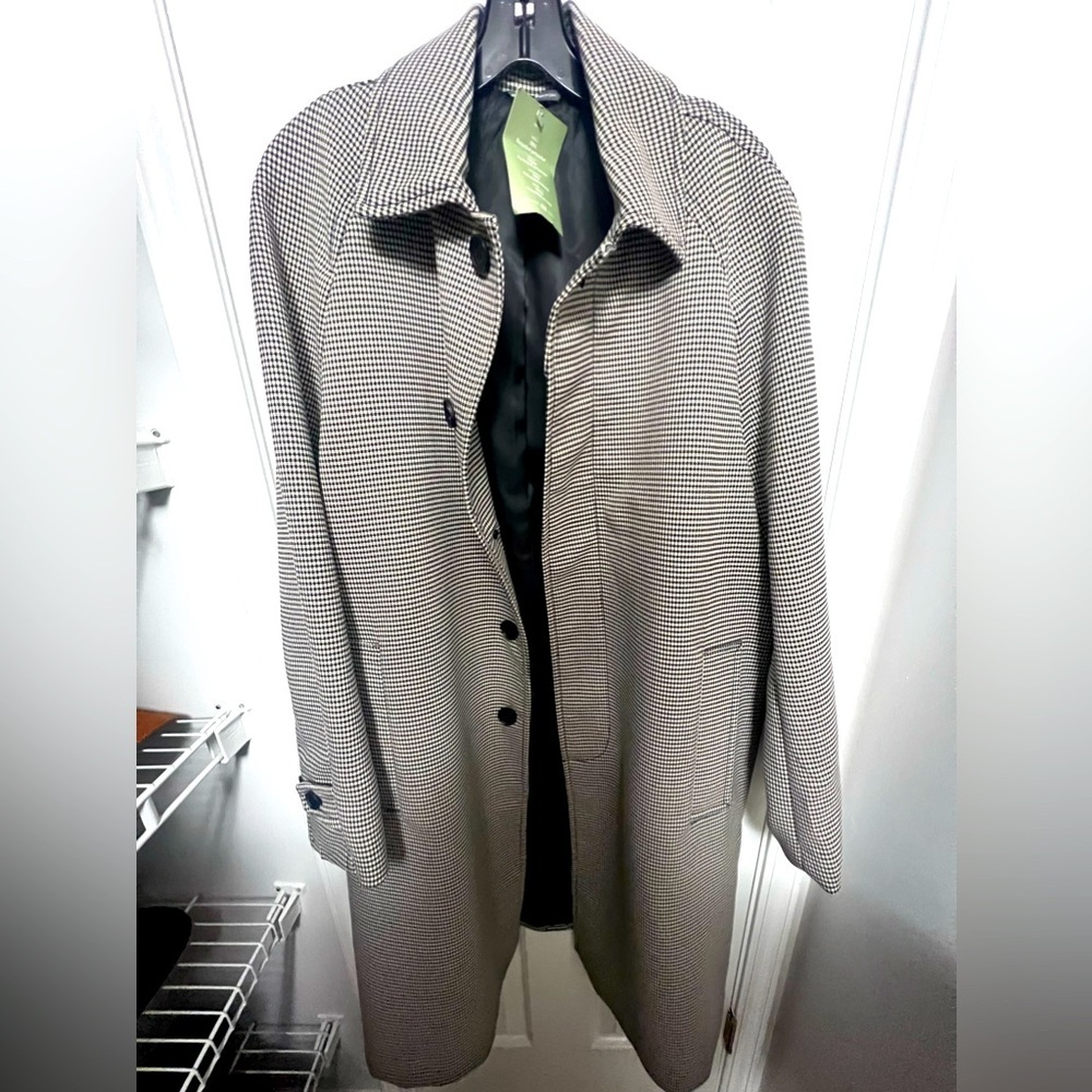 HM WOOL-BLEND CAR COAT BLACK/HOUNDSTOOTH-PATTERNED. MEDIUM